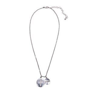 GV9 Rhinestone Cross and Blessed Pendant Chain Necklace Silver Tone 17-20 Inches